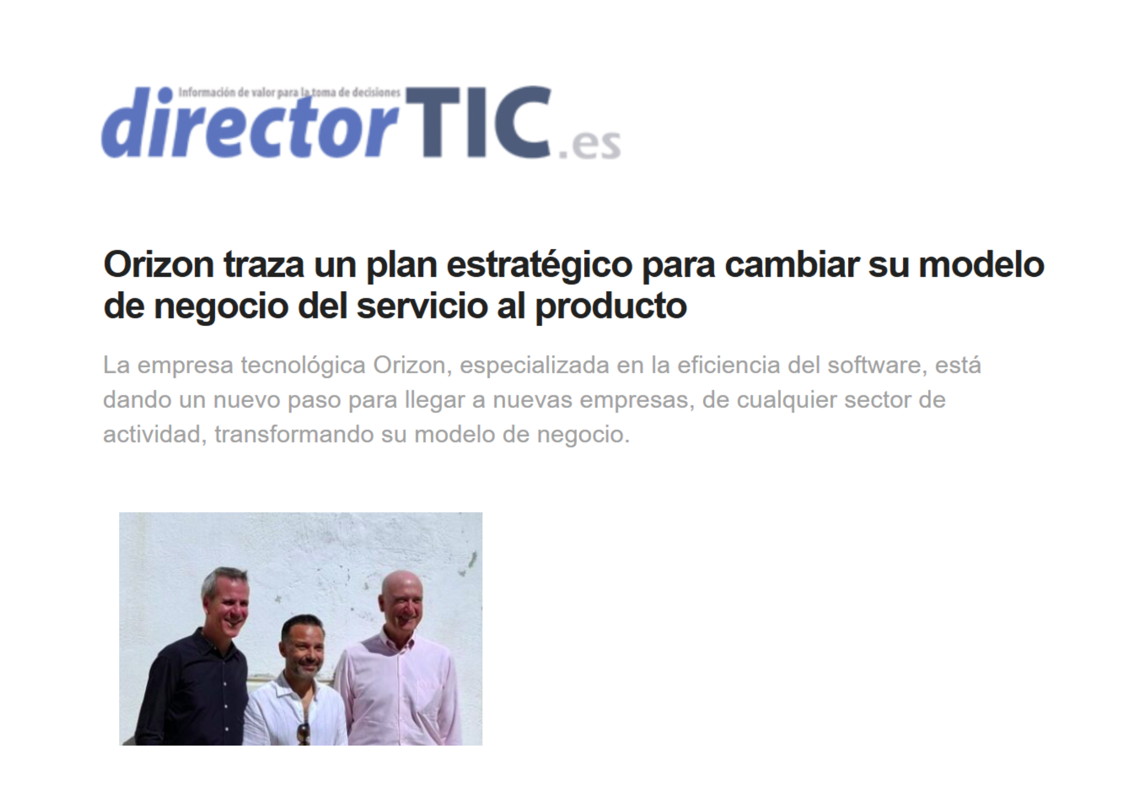 Orizon traza un plan estratégico para cambiar su modelo de negocio del servicio al producto